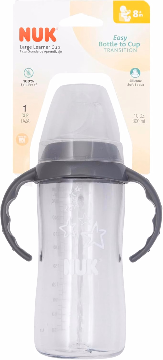 NUK Trinklernbecher, 295 ml, Tritan Grau Stern – BPA-frei, auslaufsicherer Trinklernbecher: Baby