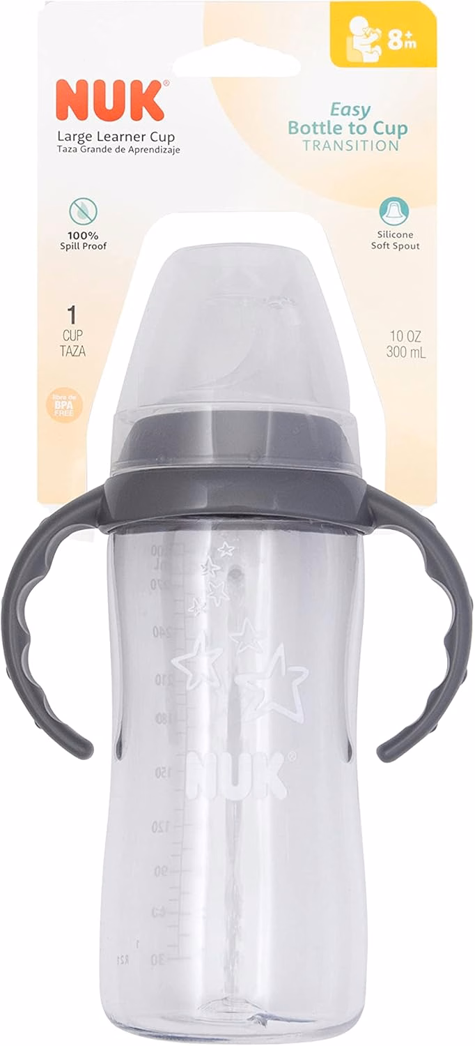 NUK Trinklernbecher, 295 ml, Tritan Grau Stern – BPA-frei, auslaufsicherer Trinklernbecher: Baby