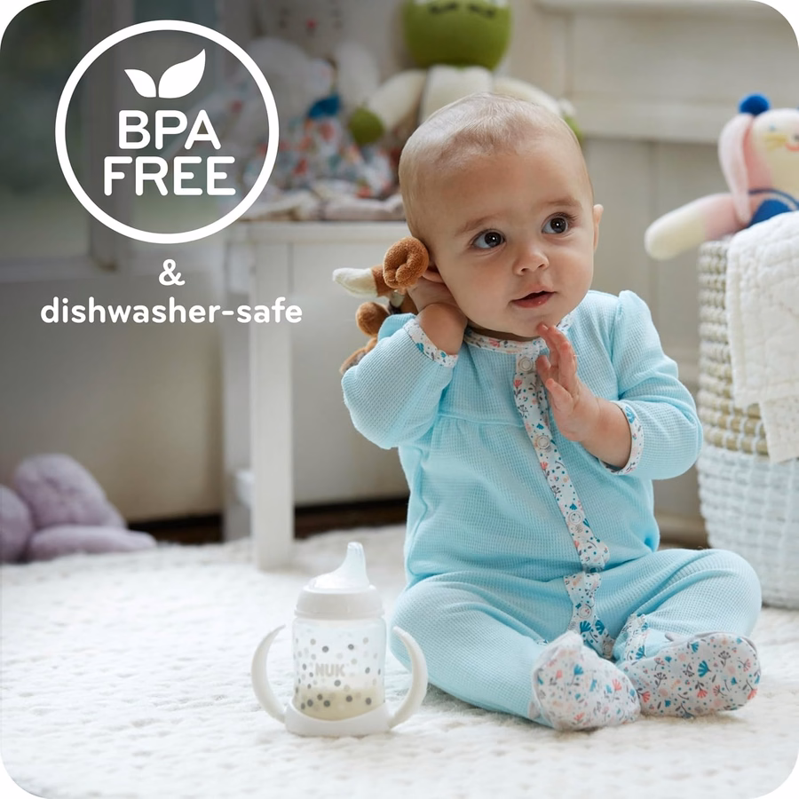 NUK Fun Grips Trinklernbecher mit festem Ausgießer, 295 ml | Leicht zu haltender, BPA-freier, auslaufsicherer Kleinkindbecher, 4er-Pack: Baby
