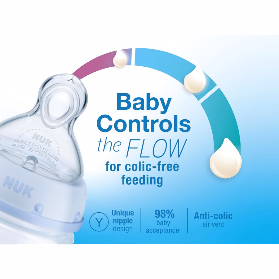 NUK Smooth Flow Anti-Kolik Babyflasche, 148 ml, 4er-Pack, Elefant: Baby