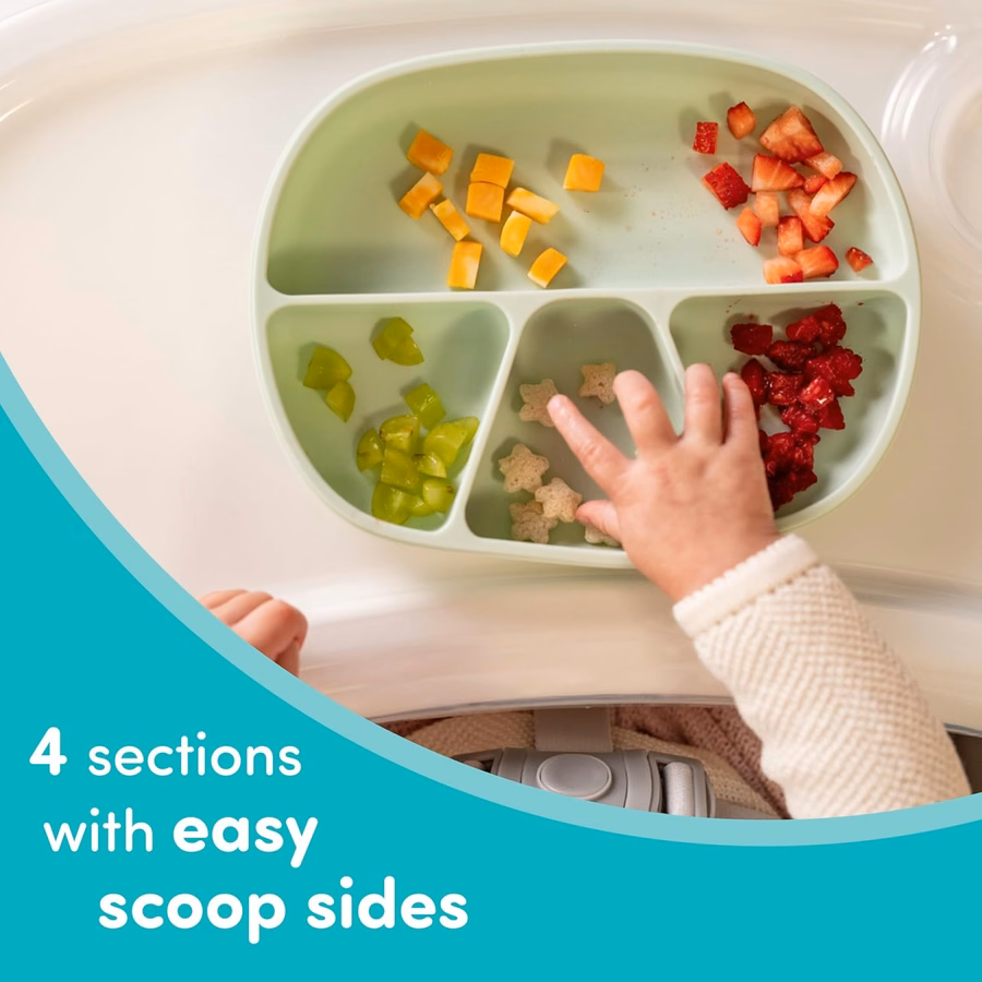 NUK Silikon-Babygeschirr-Set, bestehend aus 1 Teller, 1 Schüssel, 1 Becher und 1 Löffel, mit robustem Saugnapf gegen Verschütten, mikrowellengeeignet, BPA-frei: Baby