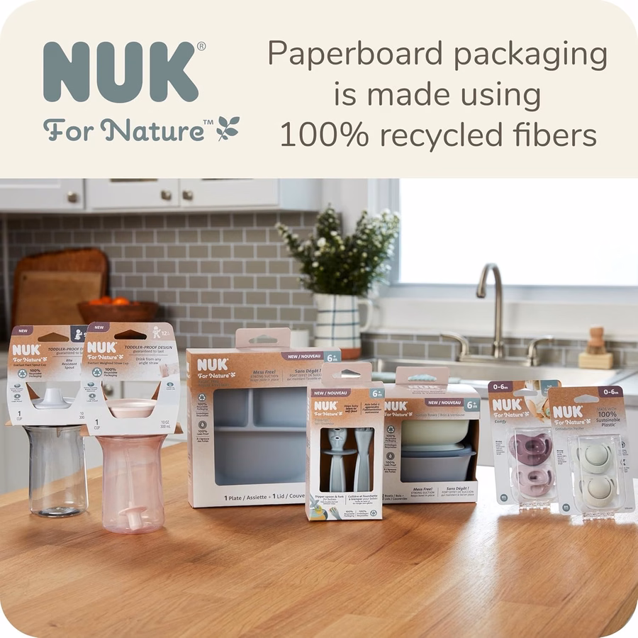 NUK for Nature Saugnapf mit Deckel, auslaufsicherer Deckel, mikrowellen-, gefrier- und spülmaschinengeeignet (oberer Korb), BPA-frei: Baby
