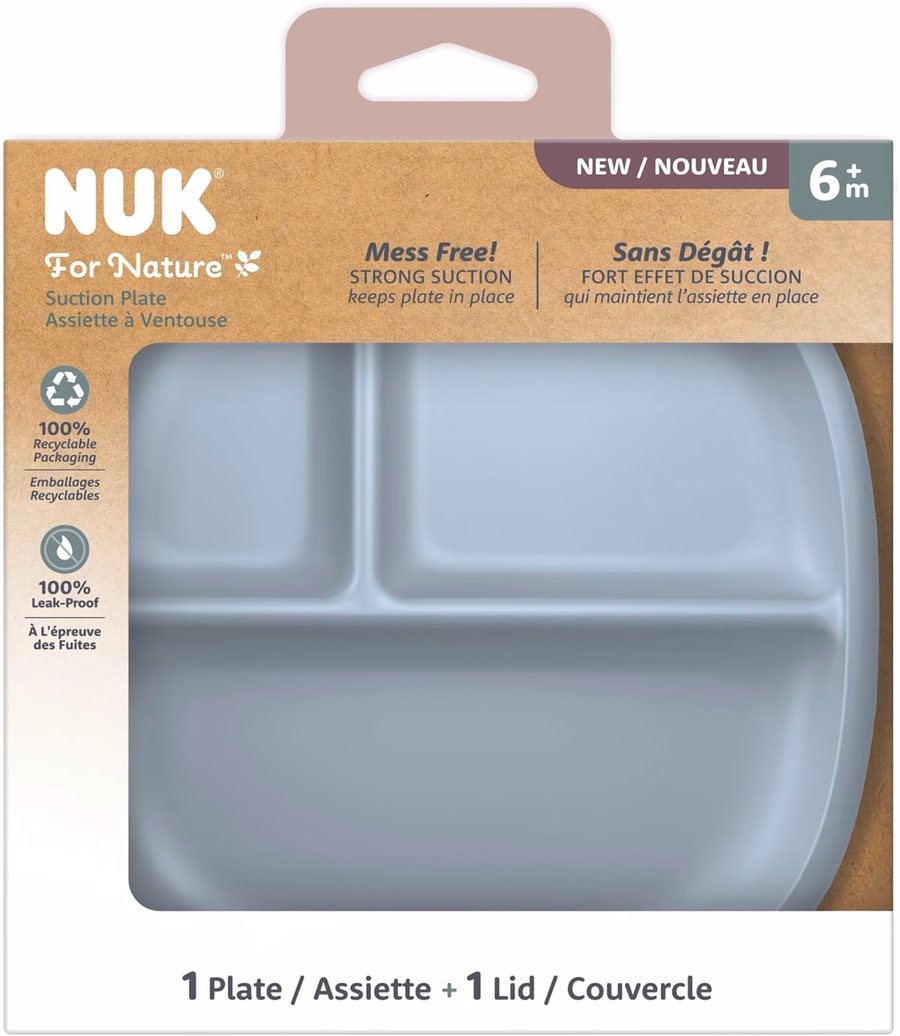 NUK for Nature Saugnapf mit Deckel, auslaufsicherer Deckel, mikrowellen-, gefrier- und spülmaschinengeeignet (oberer Korb), BPA- und latexfrei, 1 Stück: Baby