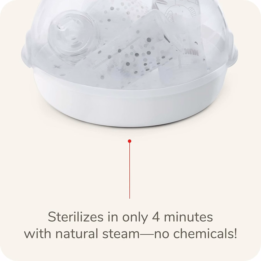 NUK Micro Express Mikrowellen-Babyflaschen- und Zubehörsterilisator, schnelle und effektive Sterilisation mit natürlichem Dampf: Baby