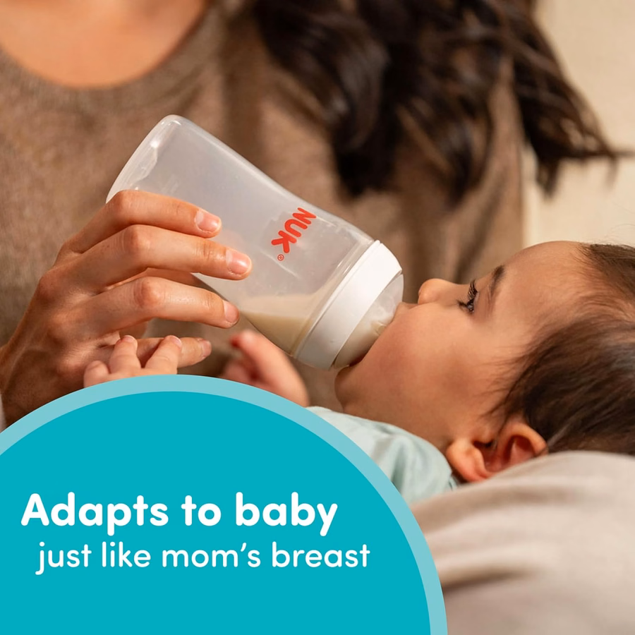 NUK Perfect Match 2-in-1 Babyflasche, natürlich und gegen Koliken, mit mittlerem Durchfluss, breitem, anpassbarem Sauger, 237 ml, 4er-Pack, BPA-frei: Baby