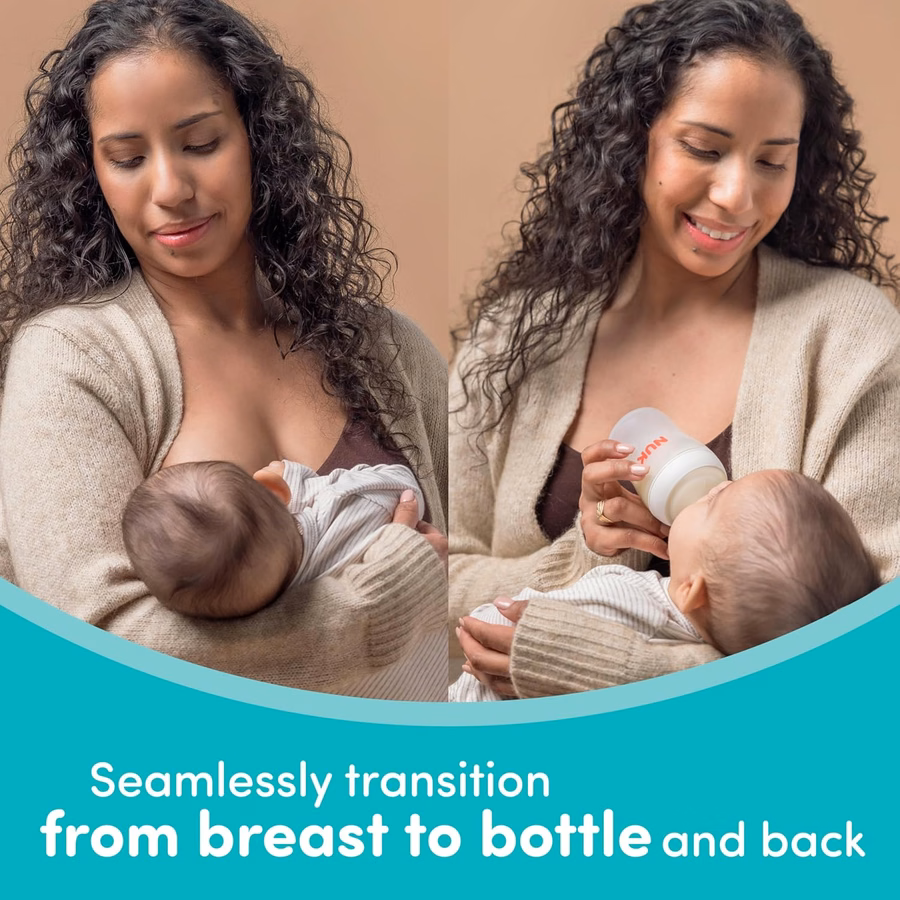 NUK Perfect Match 2-in-1 Babyflasche, natürlich und gegen Koliken, mit langsamem Durchfluss, breitem, anpassbarem Sauger, 150 ml, 2er-Pack: Baby