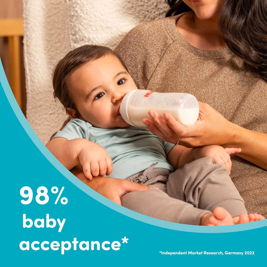 NUK Perfect Match 2-in-1 Flasche, natürlich und gegen Koliken, 237 ml, mit anpassbarem Sauger (mittlerer Durchfluss), 2er-Pack: Baby