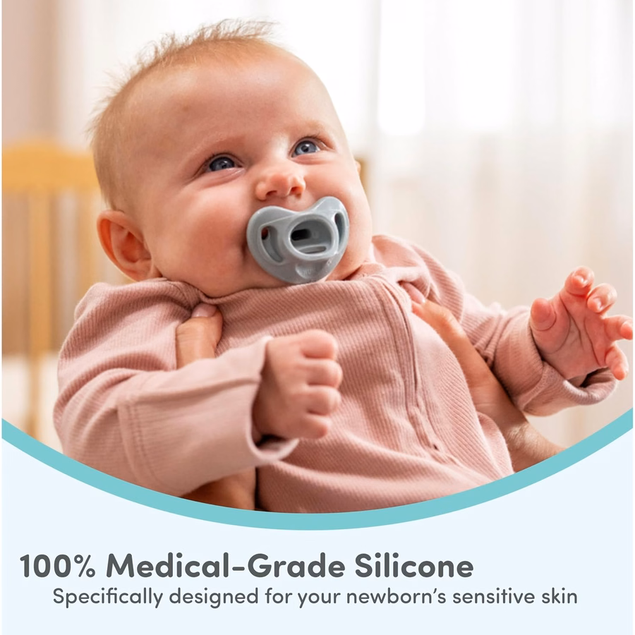 NUK Komfort-Schnuller aus 100 % Silikon, kiefergerecht, 0–6 Monate, neutrales Design, zeitlose Kollektion, 5 Stück: Baby