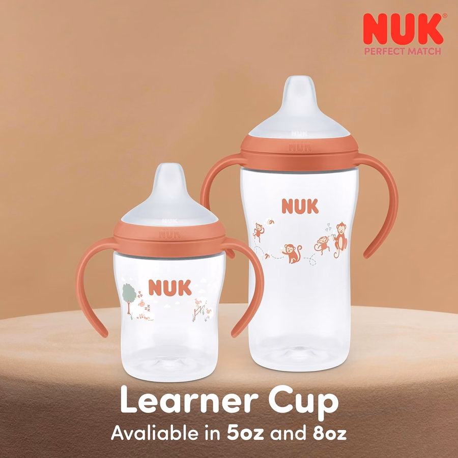 NUK Perfect Match Trinklernbecher, 148 ml, 2er-Pack – Weicher Trinkaufsatz, griffige Henkel, BPA-frei, auslaufsicherer Übergangsbecher: Bürobedarf