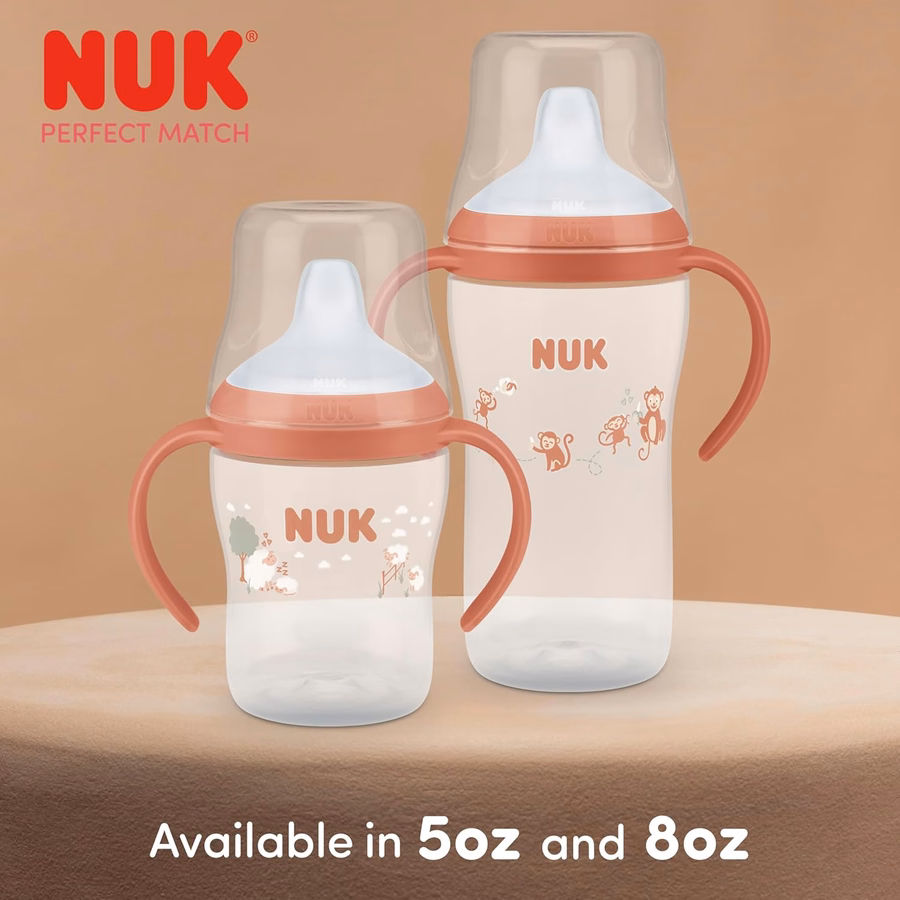 NUK Perfect Match Trinklernbecher, 148 ml, 2er-Pack – Weicher Trinkaufsatz, griffige Henkel, BPA-frei, auslaufsicherer Übergangsbecher: Bürobedarf