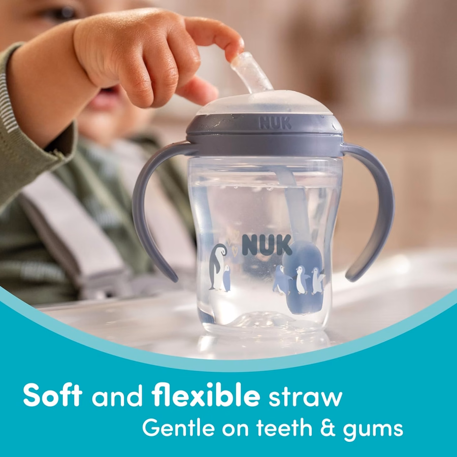 NUK Perfect Match Trinklernbecher mit Strohhalm, 148 ml, 2er-Pack – Weicher Strohhalm, griffige Henkel, BPA-frei, auslaufsicherer Übergangsbecher: Bürobedarf