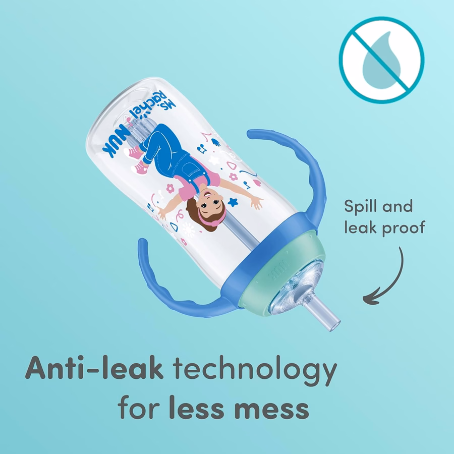 NUK First Choice Ms. Rachel Trinklernbecher mit Strohhalm, 295 ml, auslaufsicher, 2er-Pack: Baby