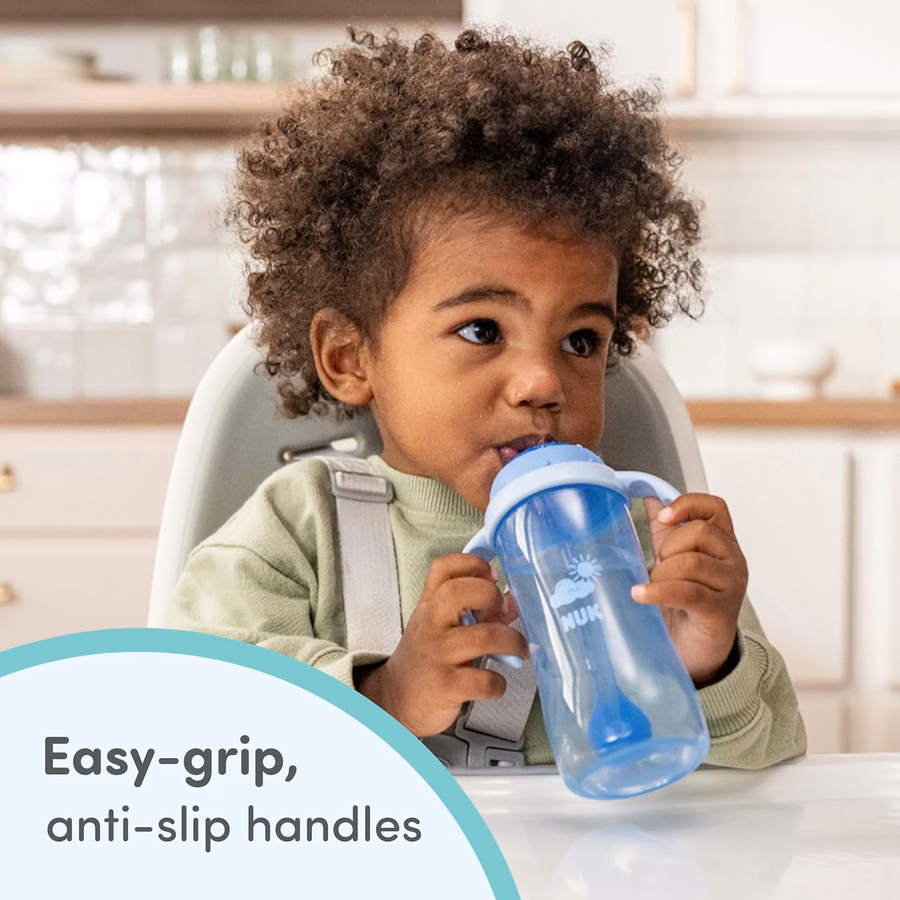 NUK First Choice Moana Trinklernbecher, 295 ml, Trinklernbecher mit Griffen, auslaufsicher, weicher Strohhalm, 2er-Pack: Baby