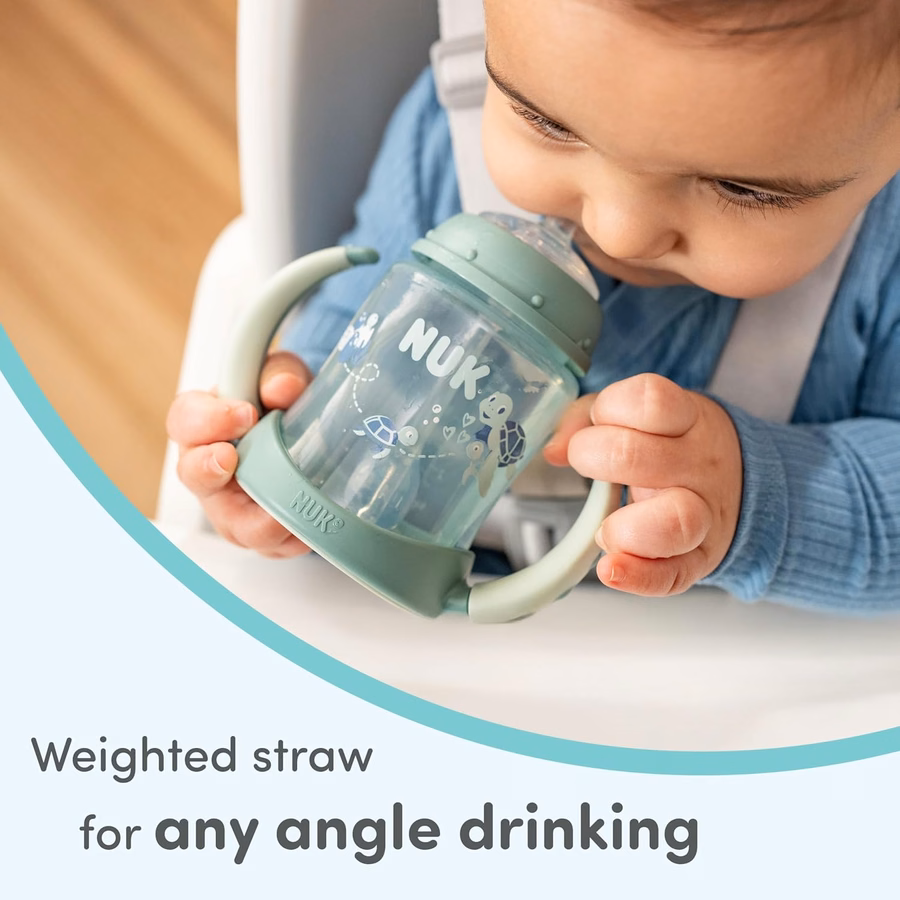 NUK First Choice Moana Trinklernbecher, 295 ml, Trinklernbecher mit Griffen, auslaufsicher, weicher Strohhalm, 2er-Pack: Baby