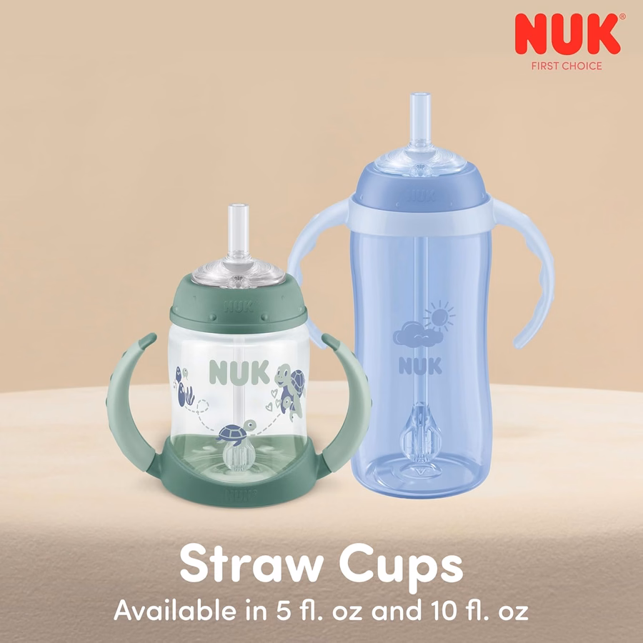 NUK First Choice Moana Trinklernbecher, 295 ml, Trinklernbecher mit Griffen, auslaufsicher, weicher Strohhalm, 2er-Pack: Baby