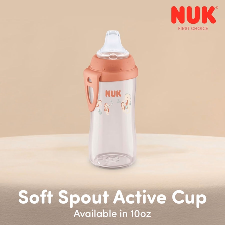 NUK First Choice Elmo Active Cup 2.0, 295 ml, Trinklernbecher mit weichem Ausgießer und praktischem Trageclip, leicht, auslaufsicher, 2er-Pack: Baby