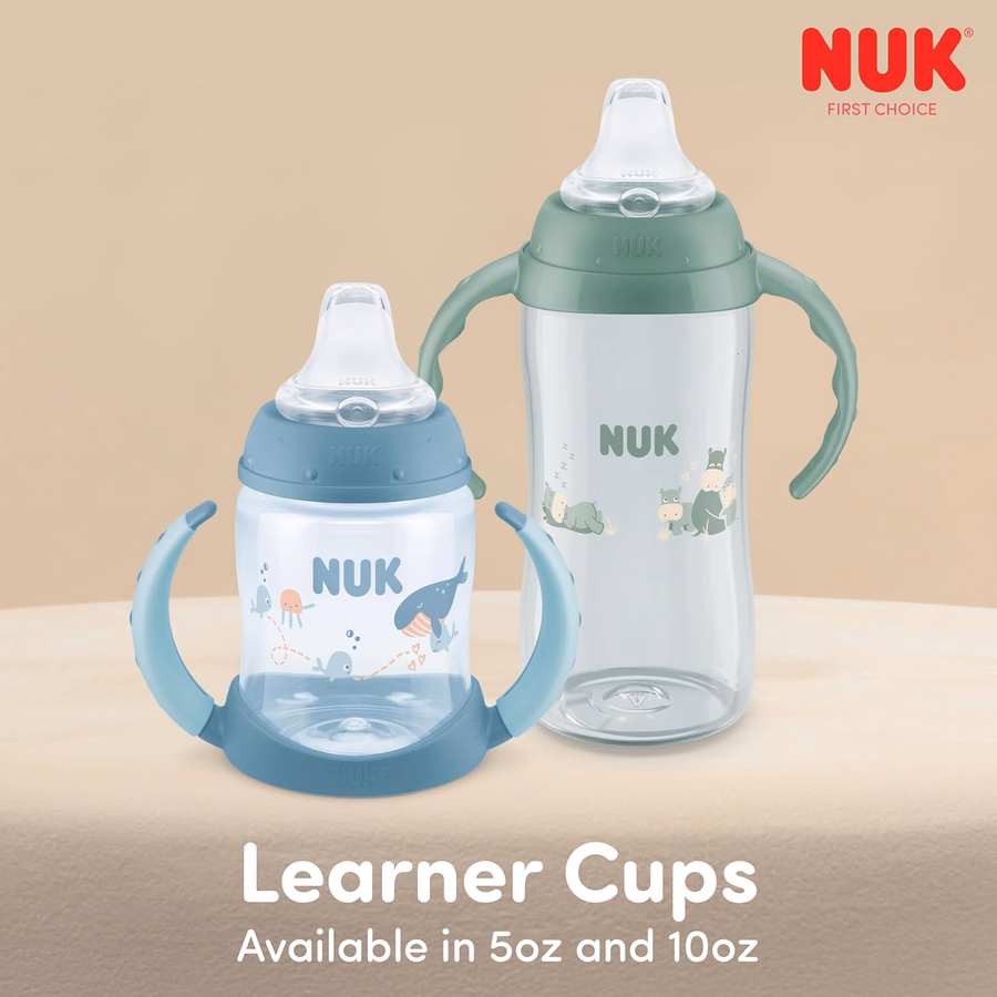 NUK First Choice Learner Cup 2.0, 148 ml Trinklernbecher mit Griffen, auslaufsicher, weicher Strohhalm, 2er-Pack: Baby